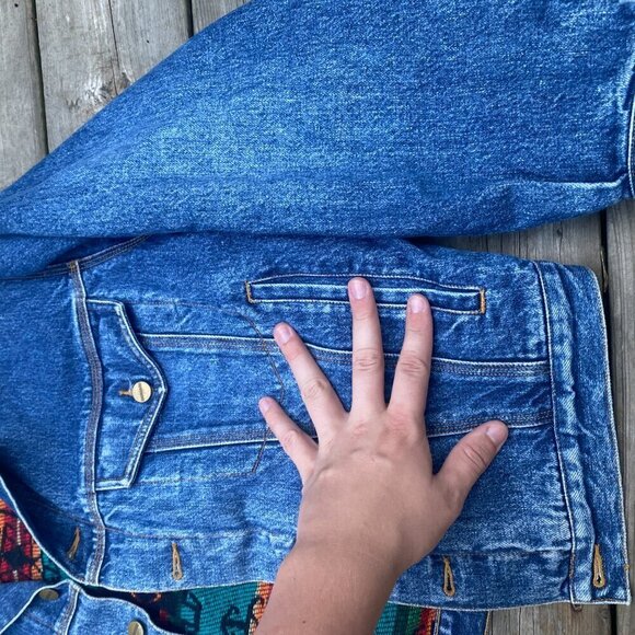 Vintage 1980s Blanket Lined Giordano Aztec Denim Jacket Large - Picture 11 of 14